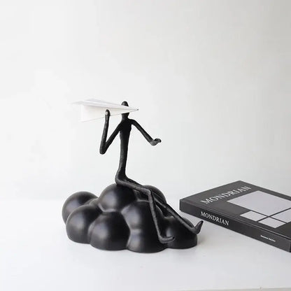 Abstract black resin paper airplane cloud figurine living room decor
