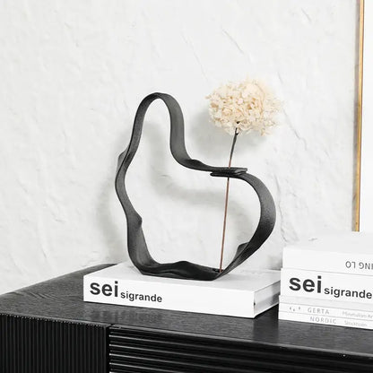 Abstract black resin ring sculpture – living room home decor