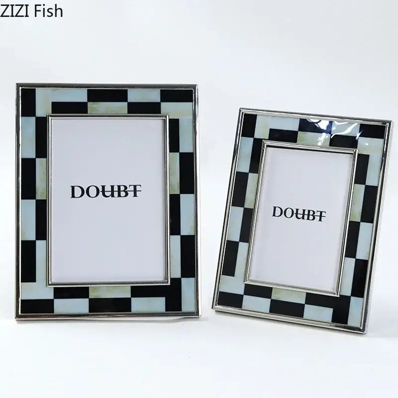 Abstract black & silver checkered photo frame bedroom desktop decor