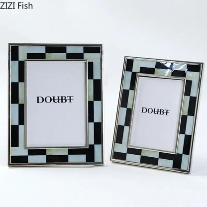 Abstract black & silver checkered photo frame bedroom desktop decor