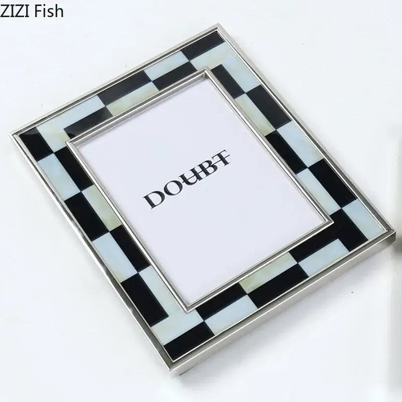 Abstract black & silver checkered photo frame bedroom desktop decor