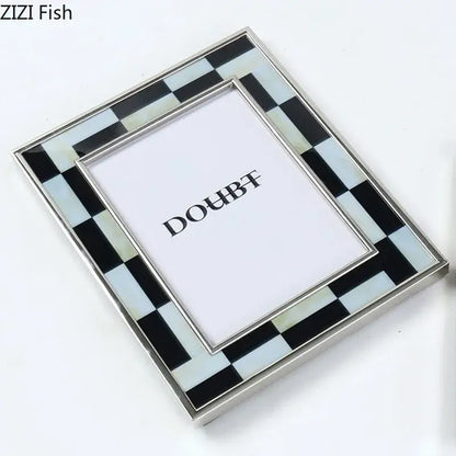 Abstract black & silver checkered photo frame bedroom desktop decor
