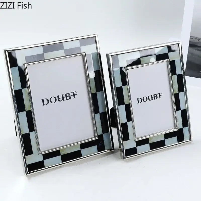 Abstract black & silver checkered photo frame bedroom desktop decor