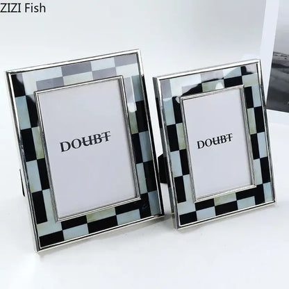 Abstract black & silver checkered photo frame bedroom desktop decor