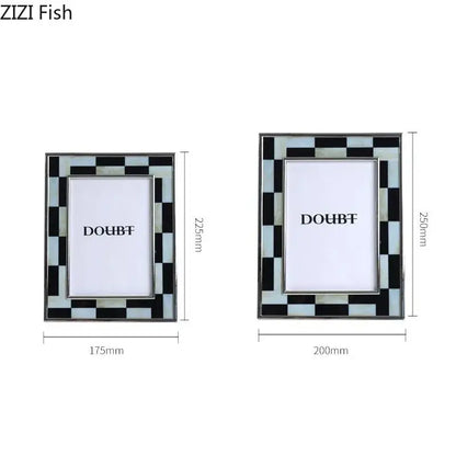 Abstract black & silver checkered photo frame bedroom desktop decor