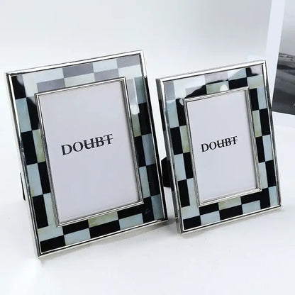 Abstract black & silver checkered photo frame bedroom desktop decor