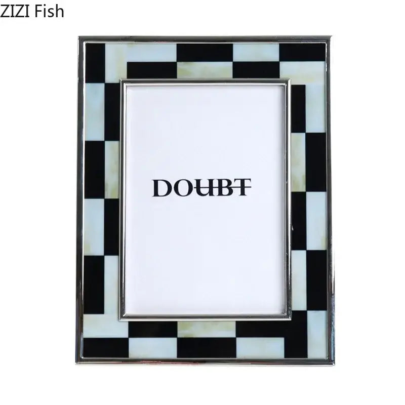 Abstract black & silver checkered photo frame bedroom desktop decor