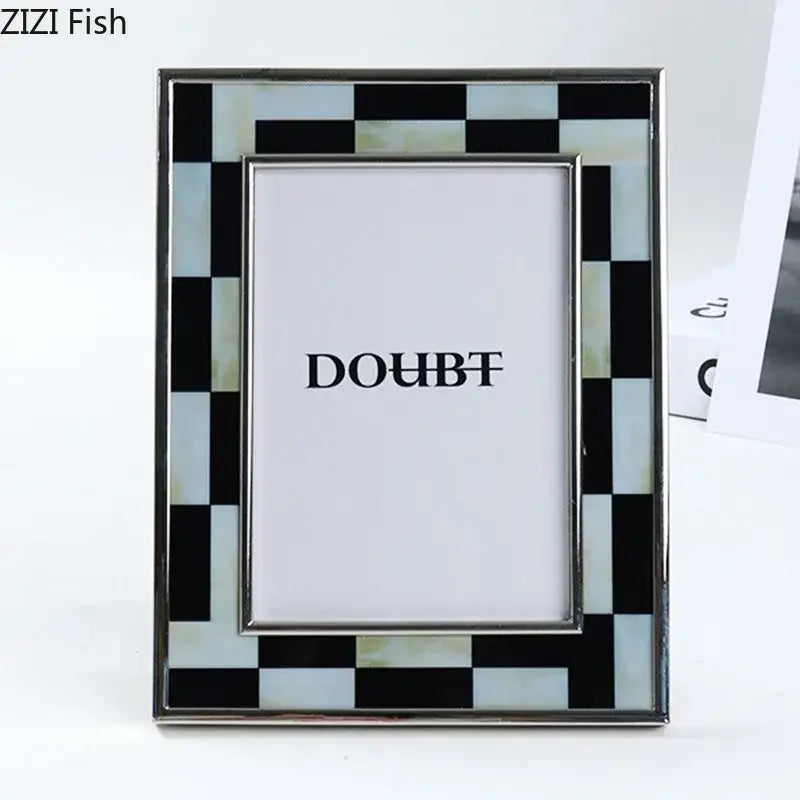 Abstract black & silver checkered photo frame bedroom desktop decor