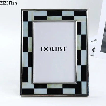 Abstract black & silver checkered photo frame bedroom desktop decor
