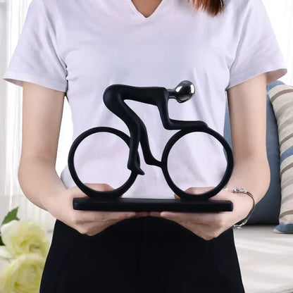 Abstract black & silver resin cyclist statue living room decor