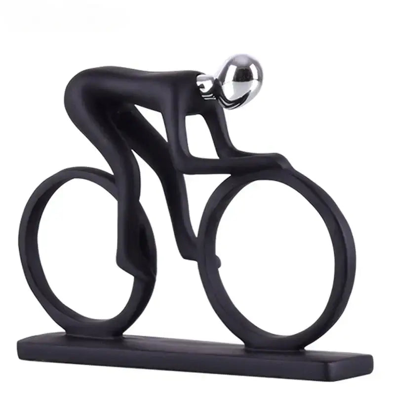 Abstract black & silver resin cyclist statue living room decor