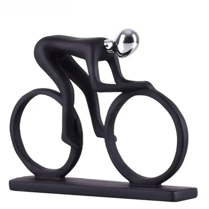 Abstract black & silver resin cyclist statue living room decor