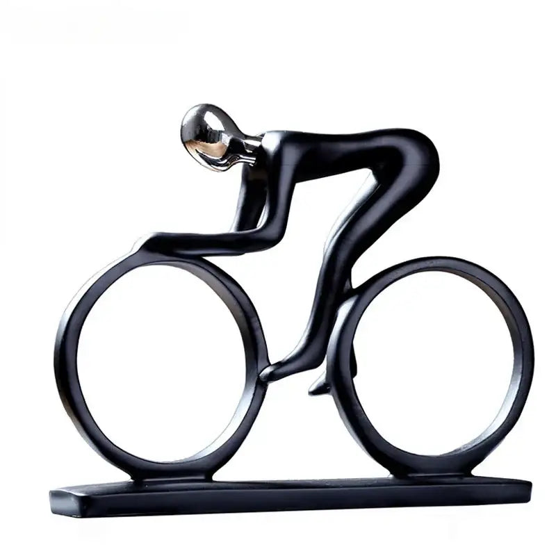 Abstract black & silver resin cyclist statue living room decor