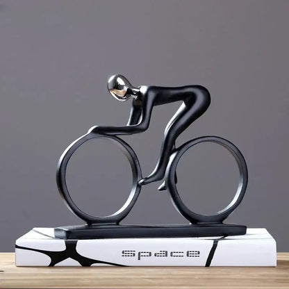 Abstract black & silver resin cyclist statue living room decor