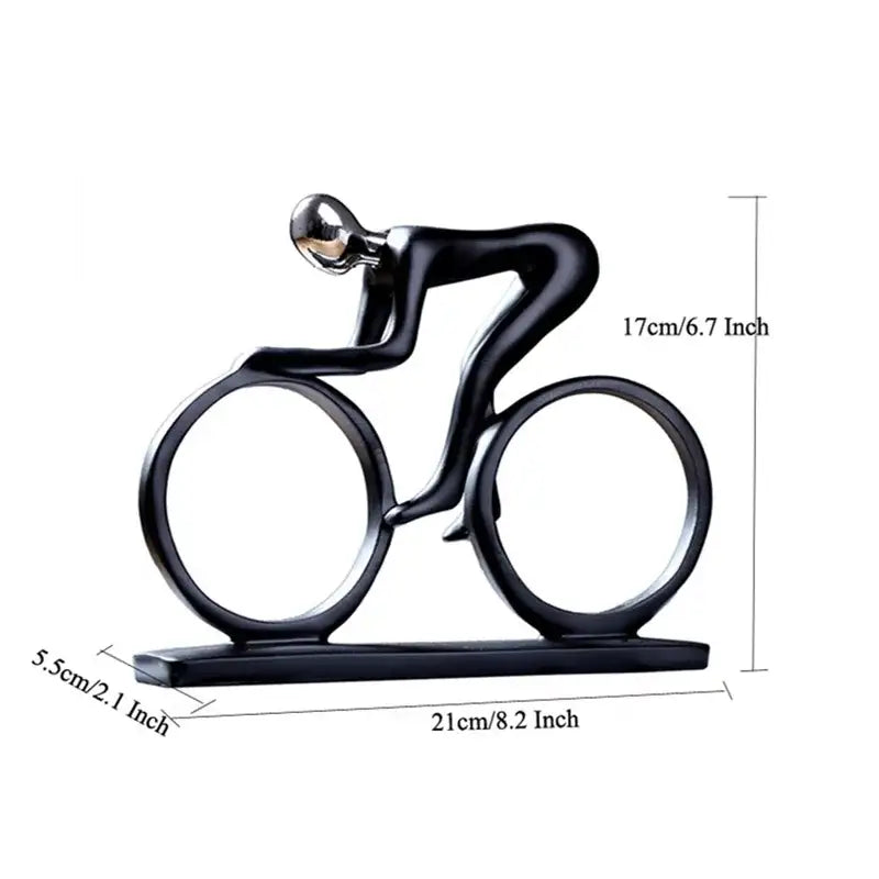Abstract black & silver resin cyclist statue living room decor