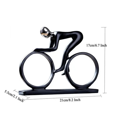 Abstract black & silver resin cyclist statue living room decor