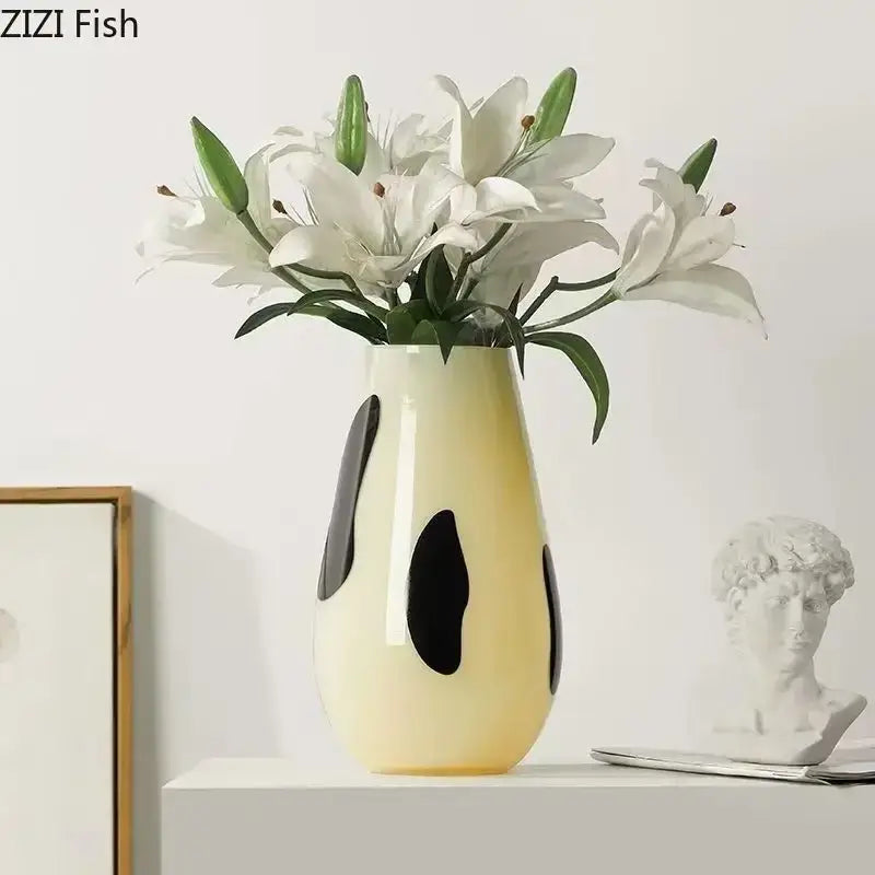 Abstract black stripes cream ceramic vase living room decor