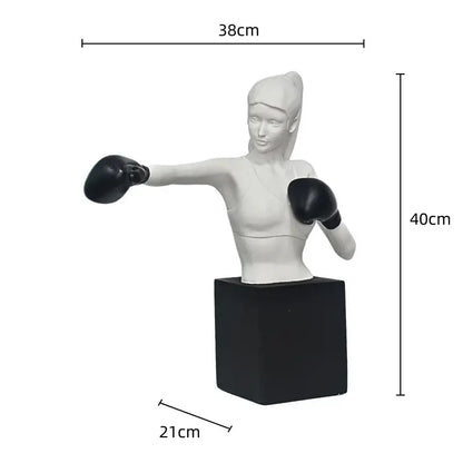Abstract black & white boxer resin statue living room decor