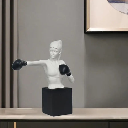Abstract black & white boxer resin statue living room decor