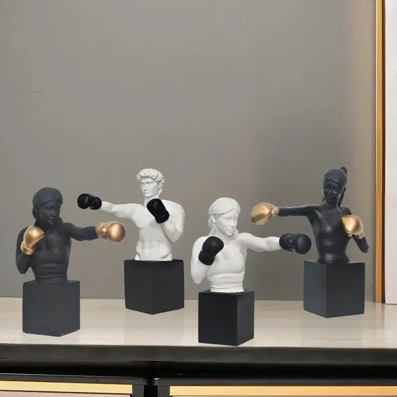 Abstract black & white boxer resin statue living room decor
