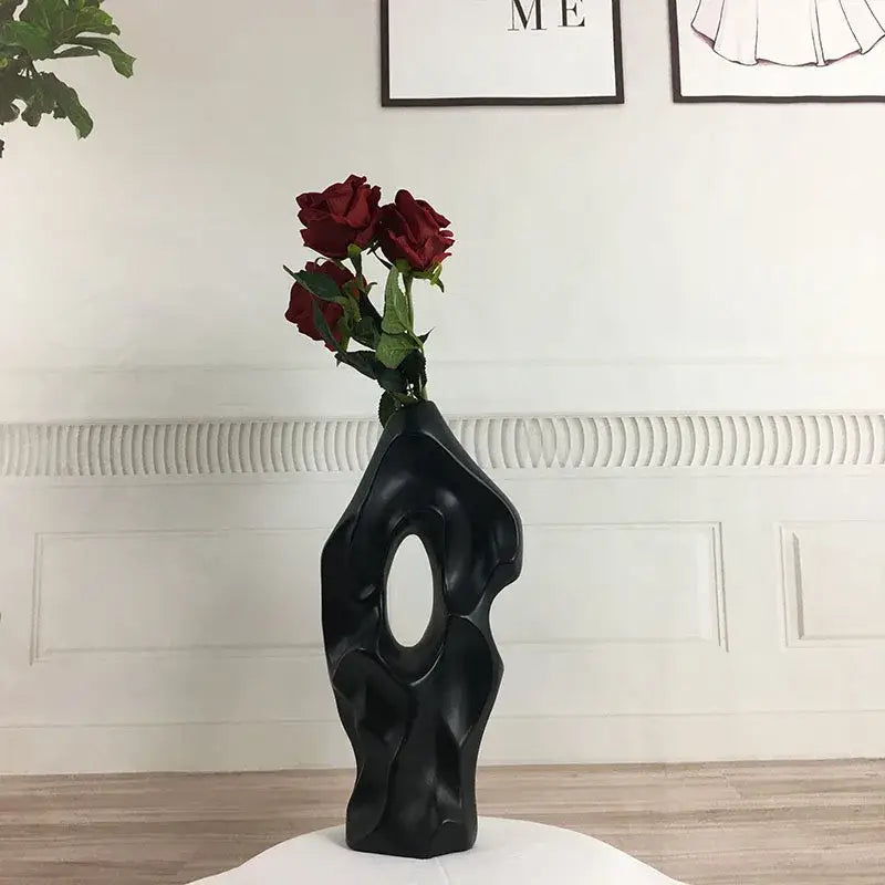 Abstract black & white ceramic vase living room decor sculpture