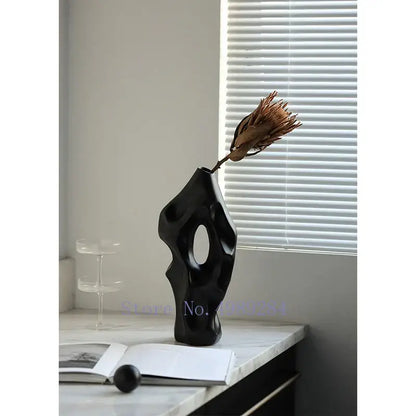 Abstract black & white ceramic vase living room decor sculpture