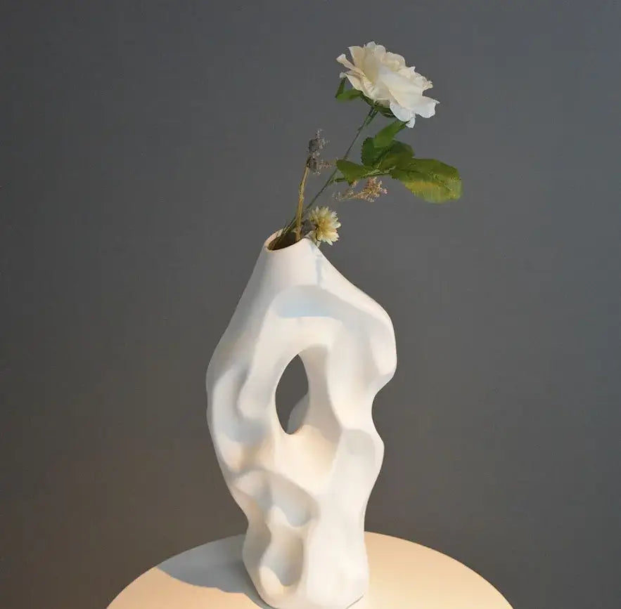 Abstract black & white ceramic vase living room decor sculpture