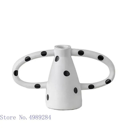 Abstract black & white ceramic vase set living room white spots