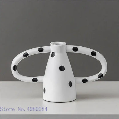 Abstract black & white ceramic vase set living room white spots