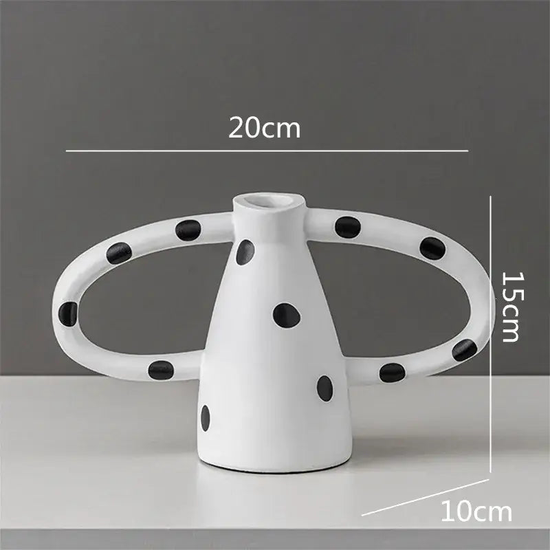 Abstract black & white ceramic vase set living room white spots