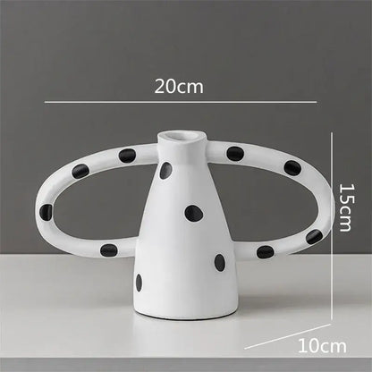 Abstract black & white ceramic vase set living room white spots
