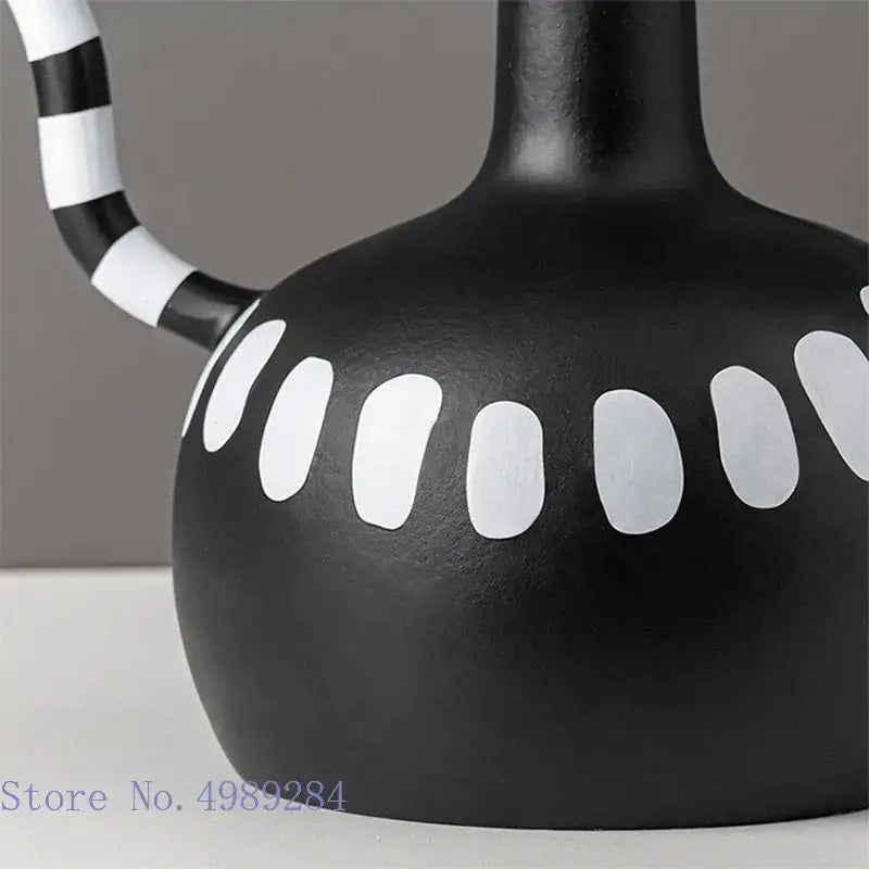Abstract black & white ceramic vase set living room white spots
