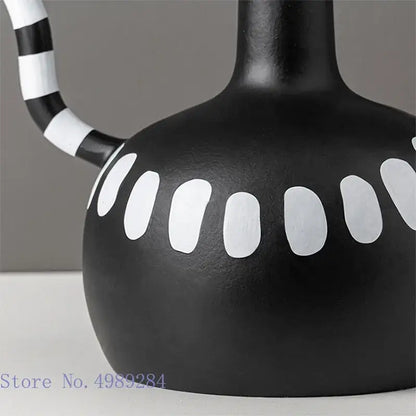 Abstract black & white ceramic vase set living room white spots