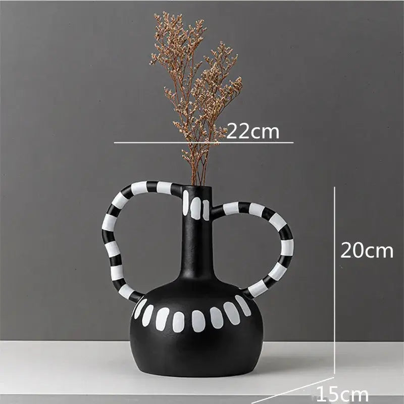 Abstract black & white ceramic vase set living room white spots