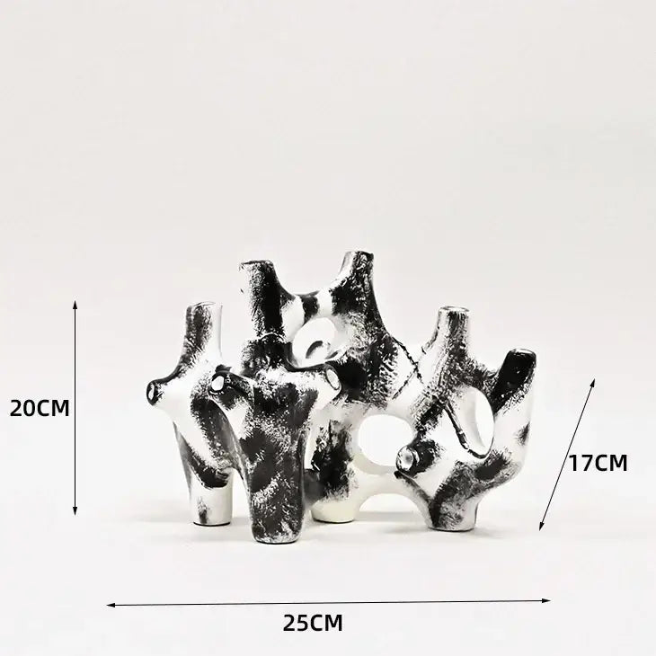 Abstract black & white coral reef piping sculpture living room figurine