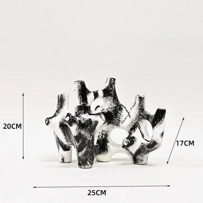 Abstract black & white coral reef piping sculpture living room figurine