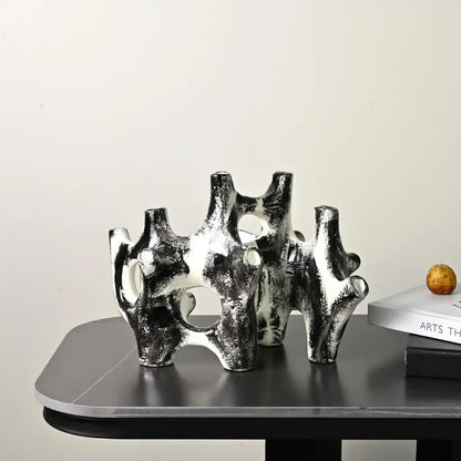 Abstract black & white coral reef piping sculpture living room figurine