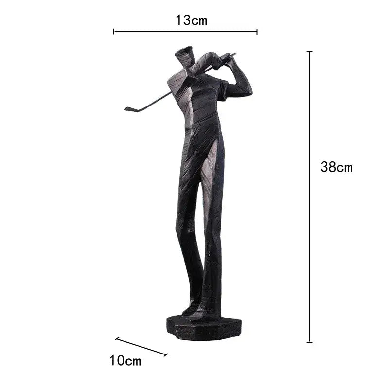 Abstract black & white golf player sculpture living room decor