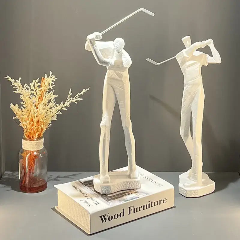 Abstract black & white golf player sculpture living room decor