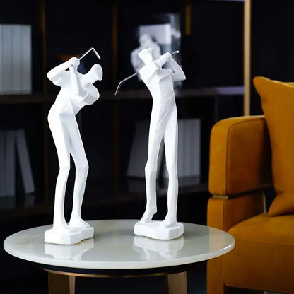 Abstract black & white golf player sculpture living room decor