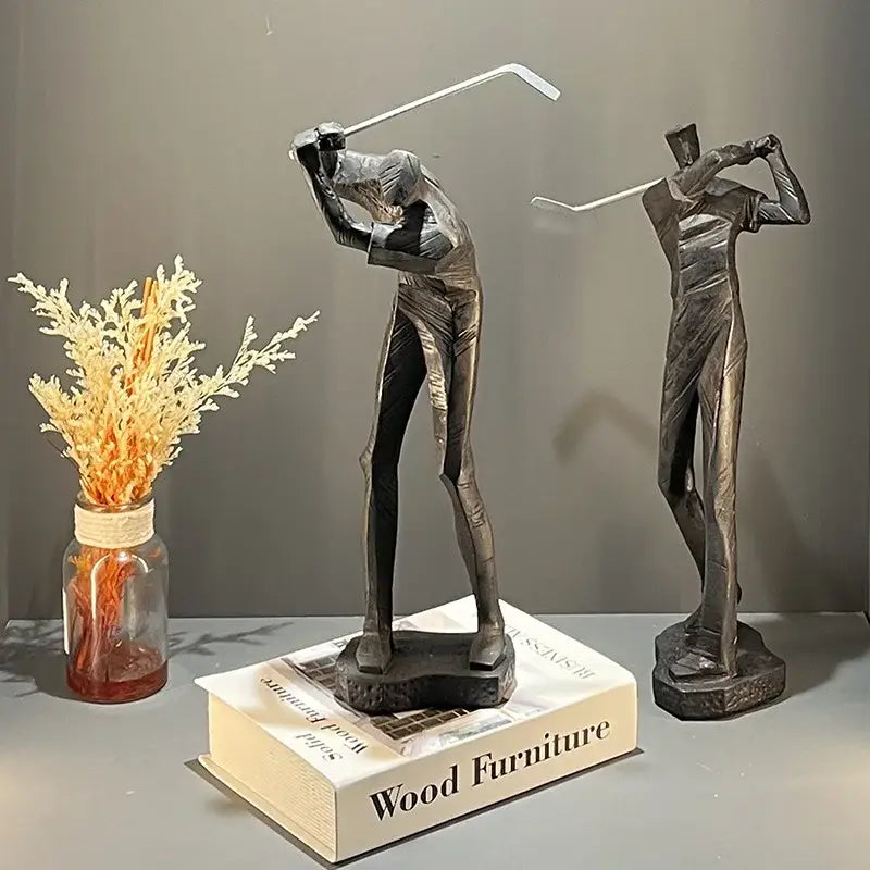 Abstract black & white golf player sculpture living room decor