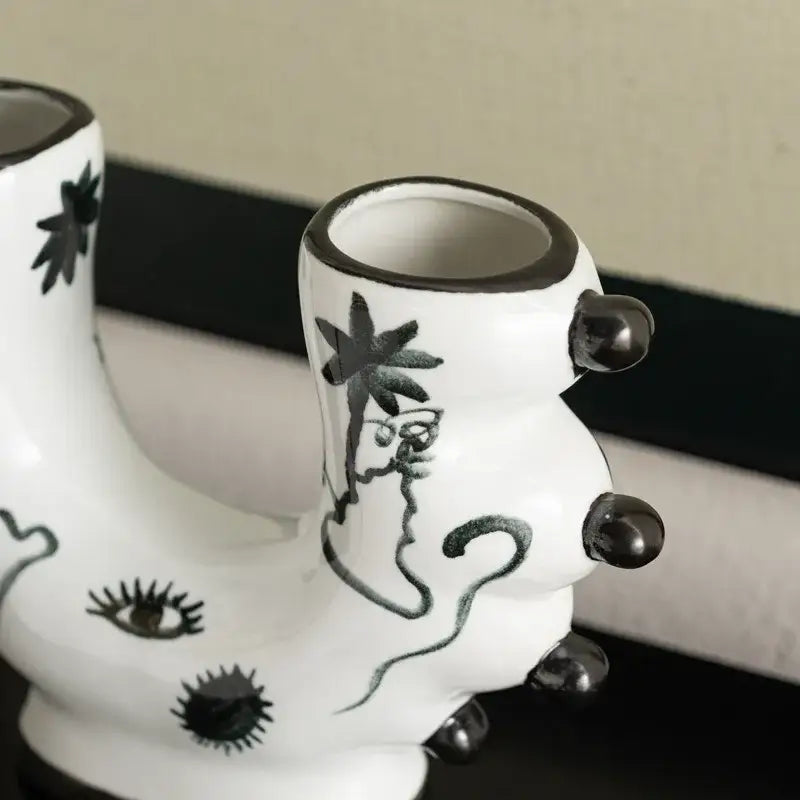 Abstract black & white graffiti ceramic vase living room decor
