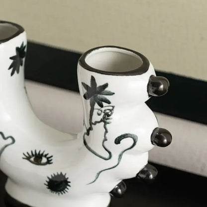 Abstract black & white graffiti ceramic vase living room decor