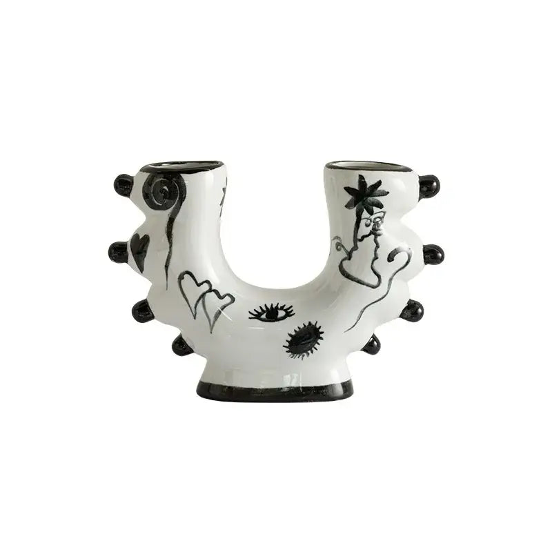 Abstract black & white graffiti ceramic vase living room decor