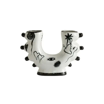 Abstract black & white graffiti ceramic vase living room decor