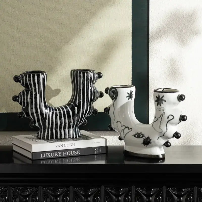 Abstract black & white graffiti ceramic vase living room decor