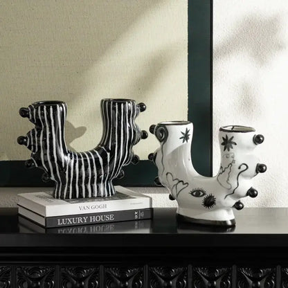 Abstract black & white graffiti ceramic vase living room decor