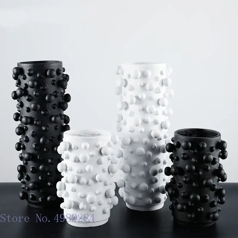 Abstract black & white irregular bumps resin vase living room decor