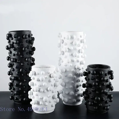 Abstract black & white irregular bumps resin vase living room decor