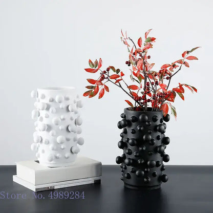 Abstract black & white irregular bumps resin vase living room decor
